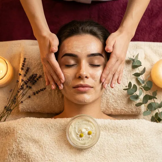 Detalle de manos aplicando una crema facial
